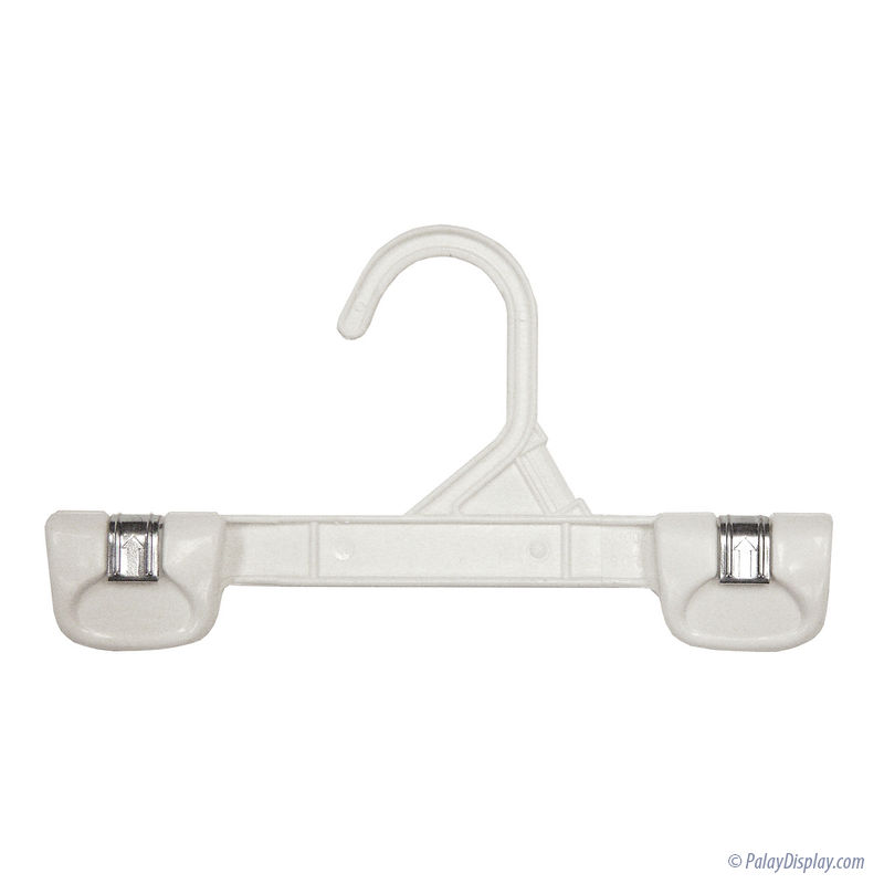 White Plastic Snap Grip Pant/Skirt Hanger w/ Swivel Hook - Plastic Hangers